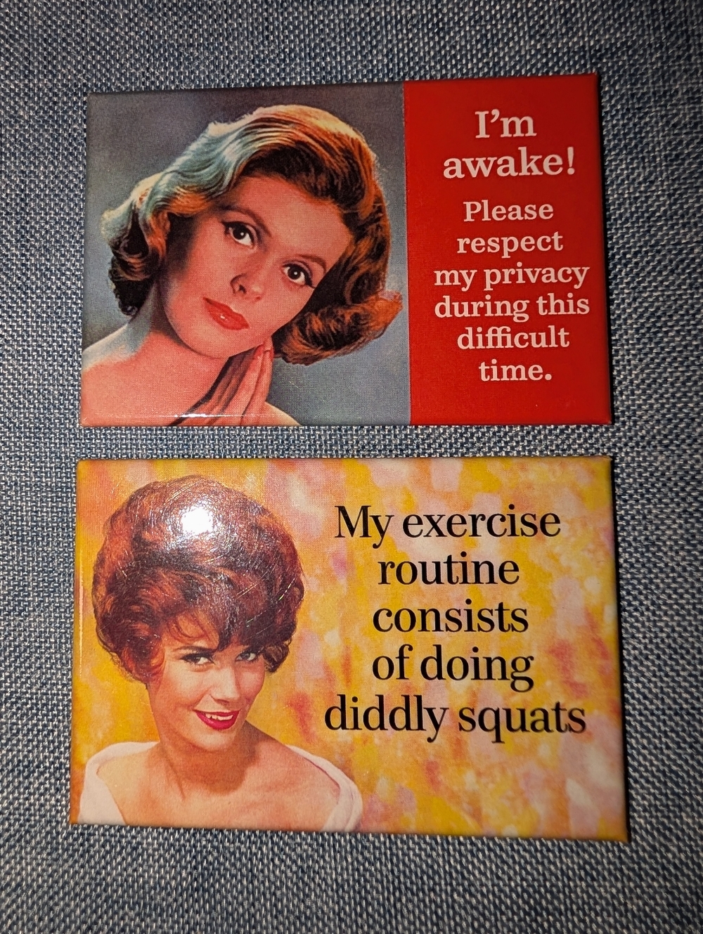 😂 Vintage Retro Humorous Funny Magnet Set Bundle 2x3" Workout Routine Ladies